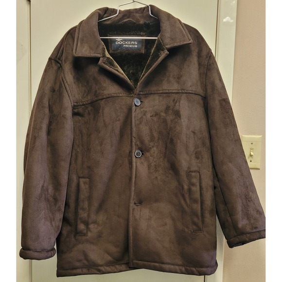 Dockers premium faux suede faux fur brown men's Jacket size large - Picture 1 of 9